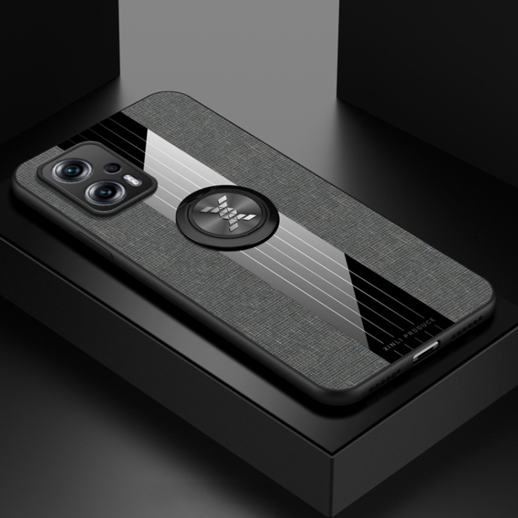 

For Xiaomi Redmi Note 11T Pro XINLI Stitching Cloth Textue TPU Phone Case with Ring Holder(Grey)