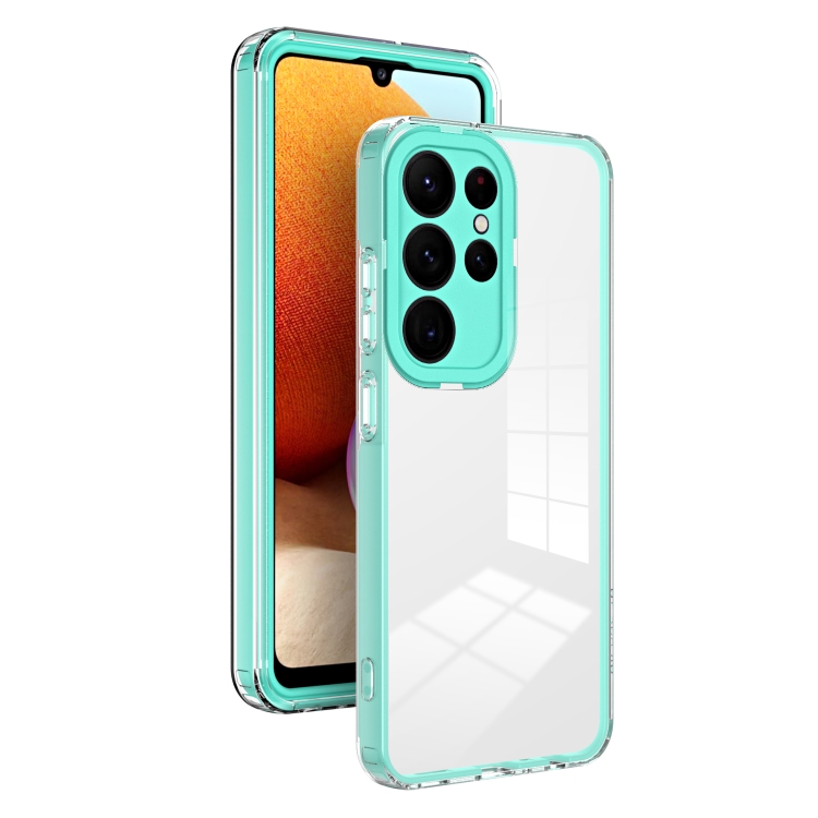 

For Samsung Galaxy S23 Ultra 5G Clear TPU Color PC Frame Phone Case(Light Green)