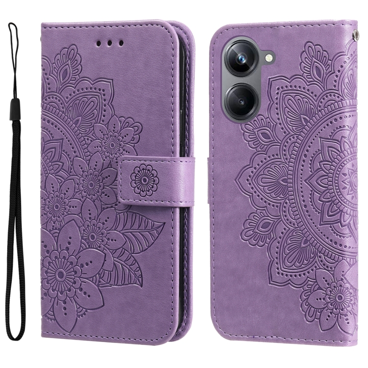 

For Realme 10 Pro 5G 7-petal Flowers Embossing Leather Phone Case(Light Purple)