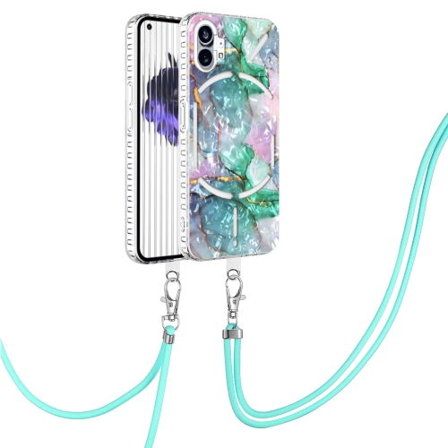 

For Nothing Phone 1 2.0mm Airbag Shockproof IMD TPU Phone Case with Lanyard(Ink Green Marble)