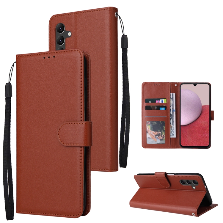 

For Samsung Galaxy A14 5G Multifunctional 3 Card Slots Leather Phone Case(Brown)