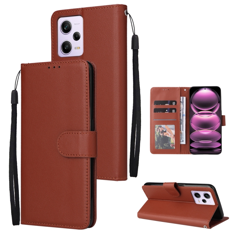 

For Xiaomi Redmi Note 12 Pro 5G China Multifunctional 3 Card Slots Leather Phone Case(Brown)