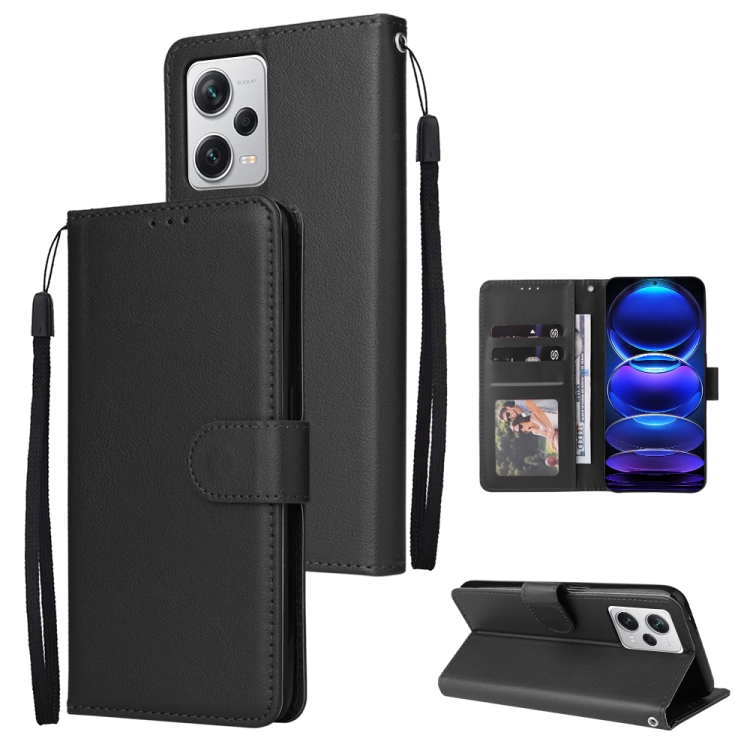 

For Xiaomi Redmi Note 12 Pro+ 5G Multifunctional 3 Card Slots Leather Phone Case(Black)