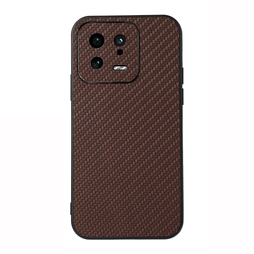 

For Xiaomi 13 Accurate Hole Carbon Fiber Texture PU Phone Case(Brown)