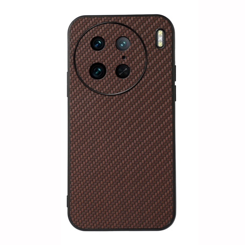 

For vivo X90 Pro Accurate Hole Carbon Fiber Texture PU Phone Case(Brown)