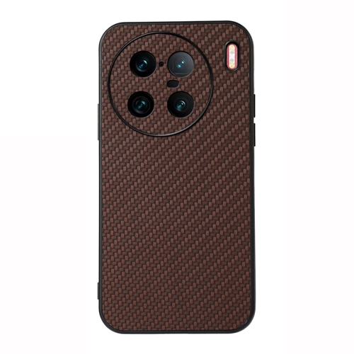 

For vivo X90 Pro+ Accurate Hole Carbon Fiber Texture PU Phone Case(Brown)