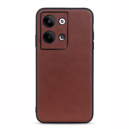 

For OPPO Reno9 / Reno9 Pro Accurate Hole Lambskin Texture Genuine Leather Phone Case(Brown)