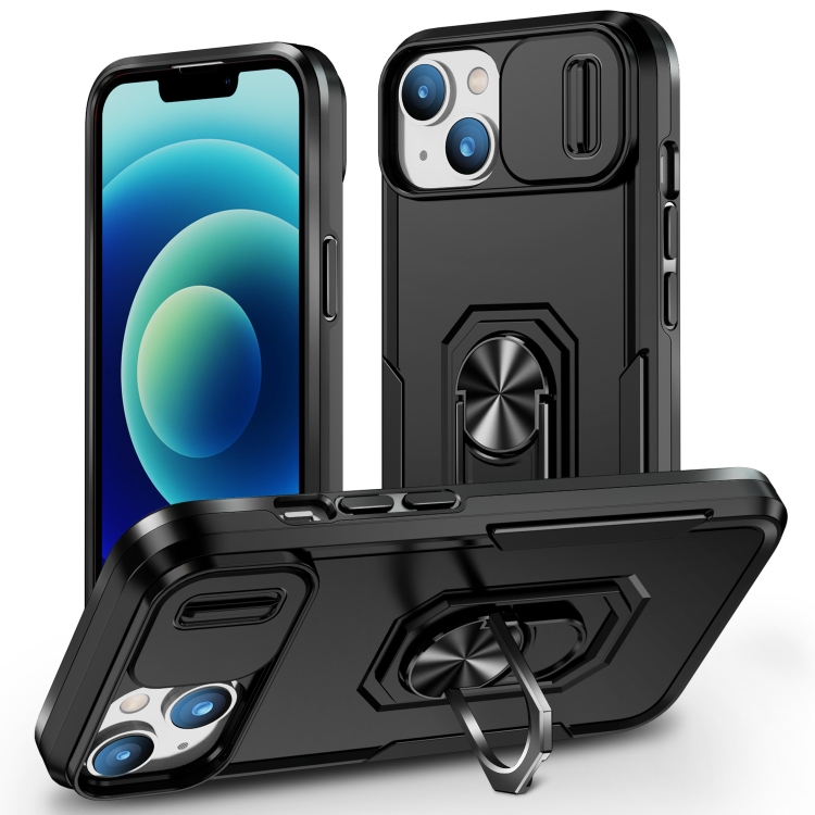 

For iPhone 14 Pioneer Armor Sliding Camshield Phone Case(Black)