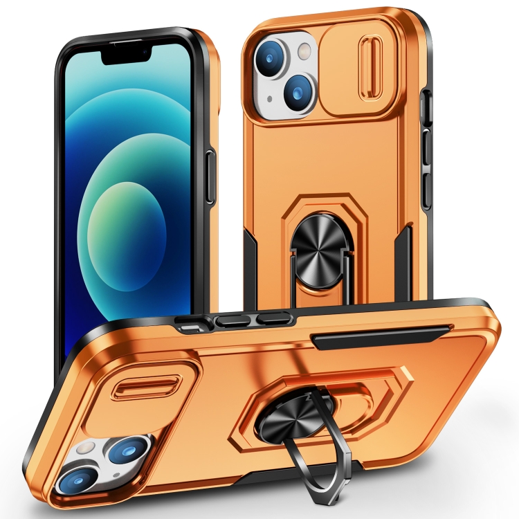 

For iPhone 14 Plus Pioneer Armor Sliding Camshield Phone Case(Orange)