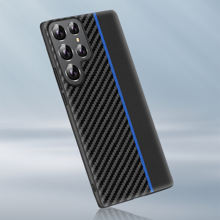 

For Samsung Galaxy S23 Ultra 5G Ultra-thin Carbon Fiber Texture Splicing Phone Case(Blue)