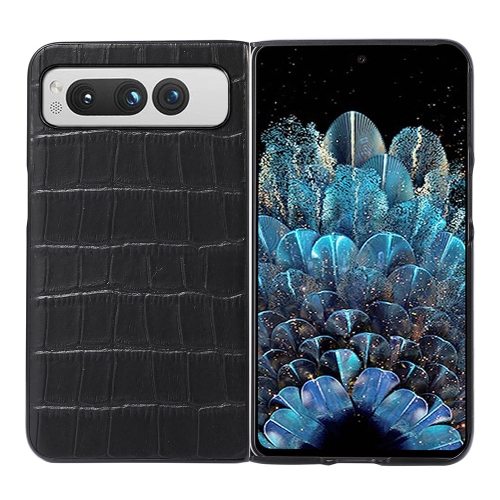 

For Google Pixel Fold Crocodile Texture Genuine Leather Phone Case(Black)
