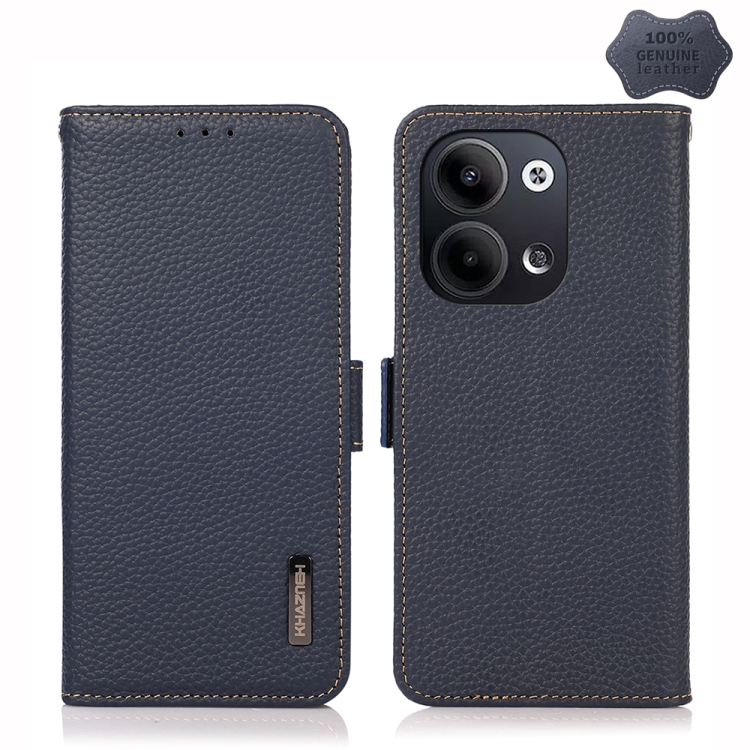

For OPPO Reno9 / Reno9 Pro KHAZNEH Side-Magnetic Litchi Genuine Leather RFID Phone Case(Blue)