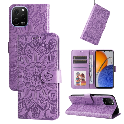 

For Huawei nova Y61 Embossed Sunflower Leather Phone Case(Purple)