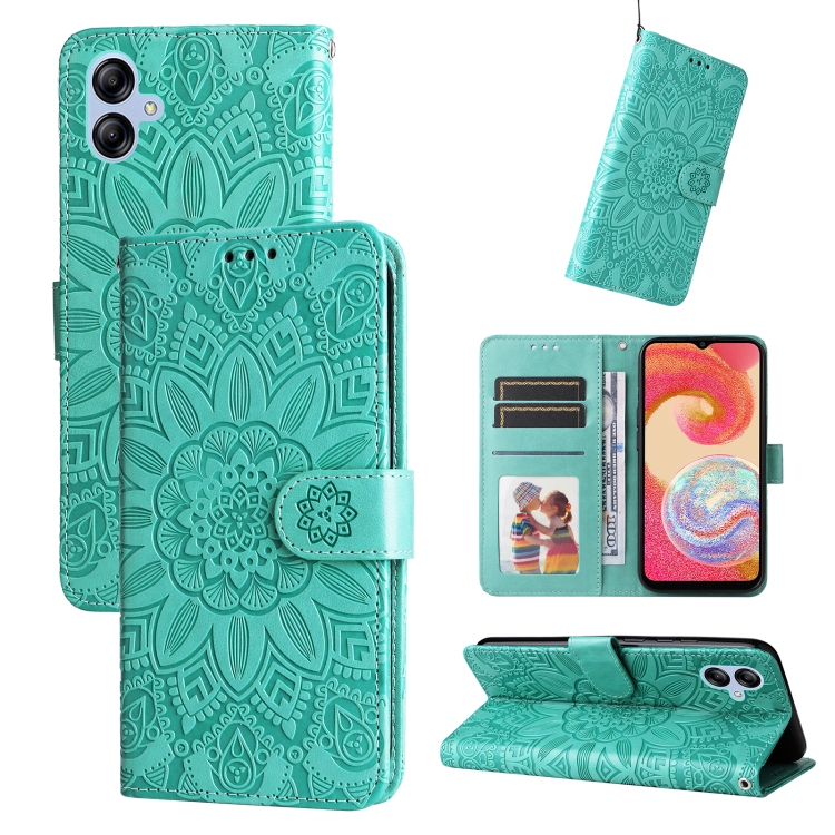 

For Samsung Galaxy A04e Embossed Sunflower Leather Phone Case(Green)