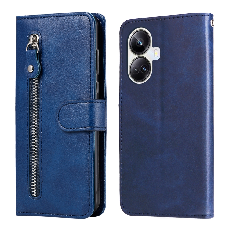 

For Realme 10 Pro+ 5G Calf Texture Zipper Leather Phone Case(Blue)