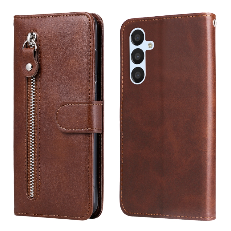 

For Samsung Galaxy A34 5G Calf Texture Zipper Leather Phone Case(Brown)