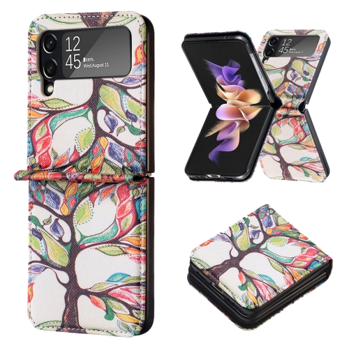 For Samsung Galaxy Z Flip3 5G Colored Drawing Invisible Magnetic Leather Phone Case(Tree Life) for xiaomi redmi note 13 pro 5g diamond lattice magnetic leather flip phone case purple