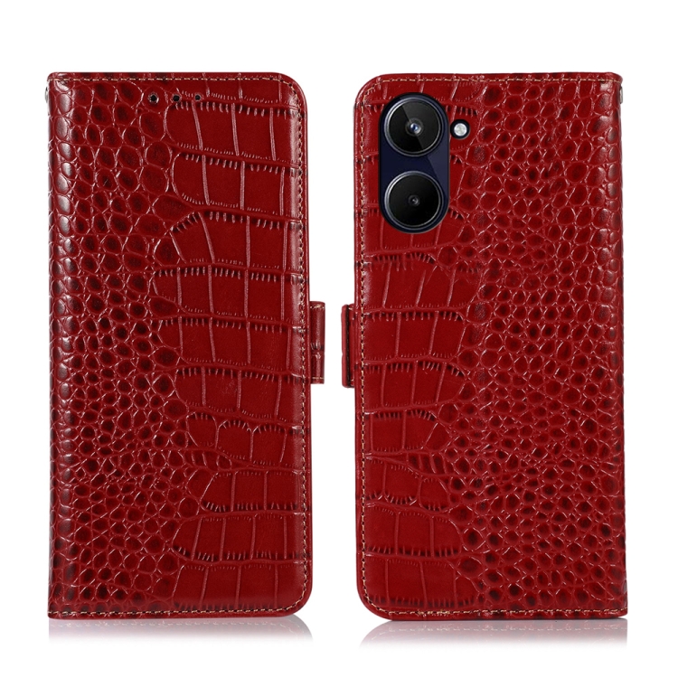 

For Realme 10 Crocodile Top Layer Cowhide Leather Phone Case(Red)