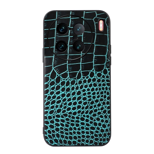 

For vivo X90 Pro+ Crocodile Top Layer Cowhide Leather Phone Case(Cyan Blue)