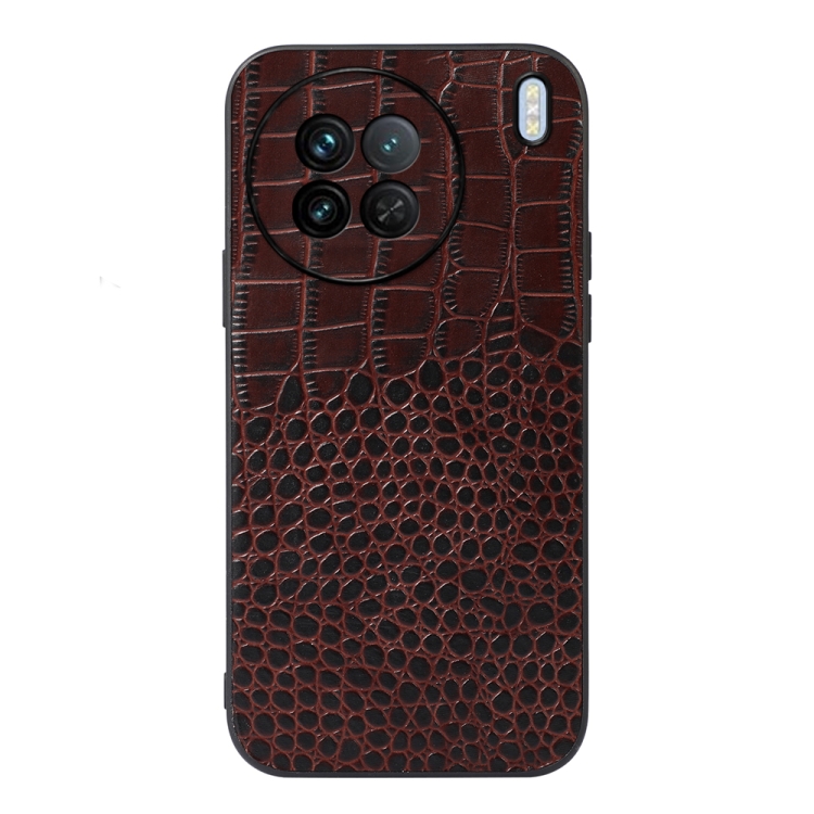 

For vivo X90 Crocodile Top Layer Cowhide Leather Phone Case(Coffee)