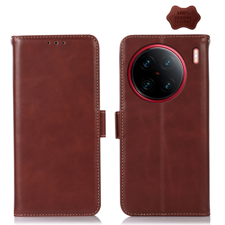 

For vivo X90 Pro+ Crazy Horse Top Layer Cowhide Leather Phone Case(Brown)
