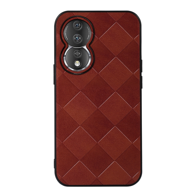 

For Honor 80 Weave Plaid PU Phone Case(Brown)