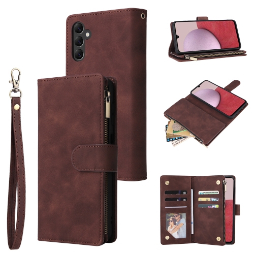

For Samsung Galaxy A14 5G Multifunctional Frosted Zipper Wallet Leather Phone Case(Coffee)