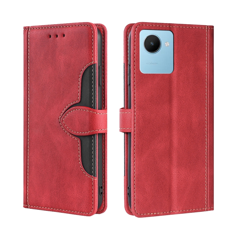 

For Realme C30s Skin Feel Magnetic Buckle Leather Phone Case(Red)