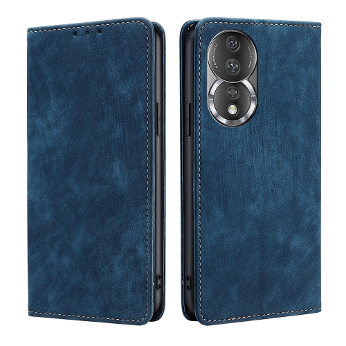 

For Honor 80 RFID Anti-theft Brush Magnetic Leather Phone Case(Blue)