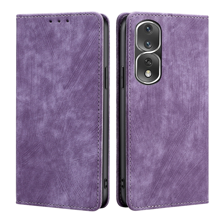 

For Honor 80 Pro RFID Anti-theft Brush Magnetic Leather Phone Case(Purple)