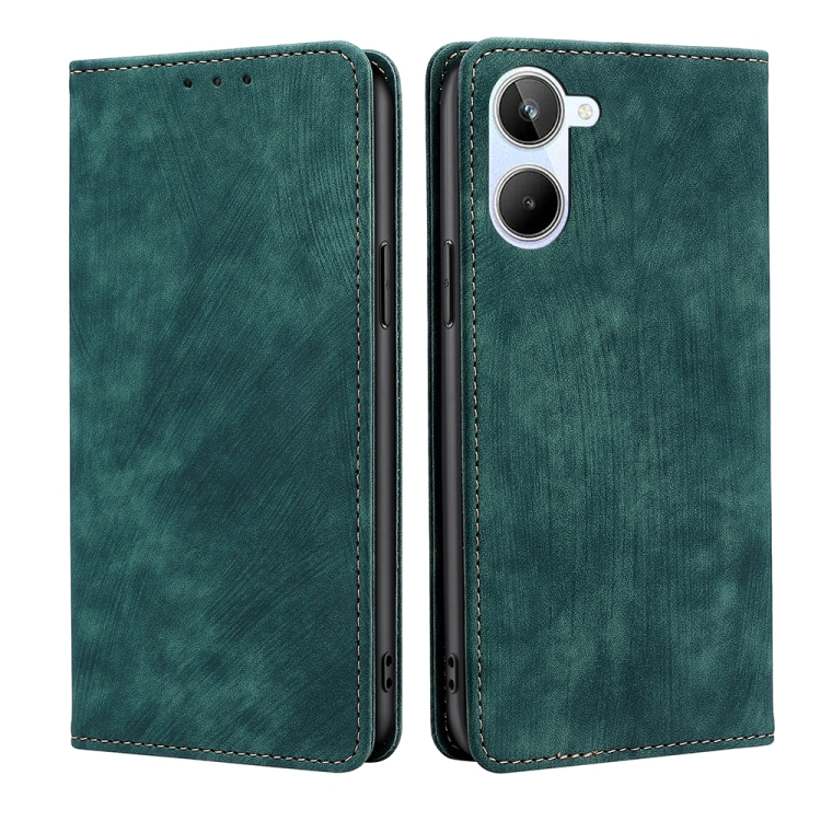 

For Realme 10 4G RFID Anti-theft Brush Magnetic Leather Phone Case(Green)
