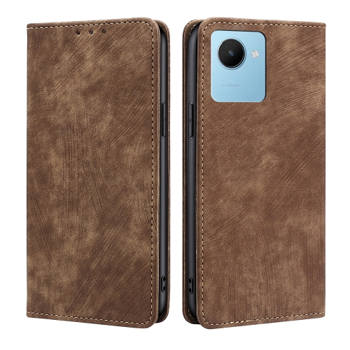 

For Realme C30s RFID Anti-theft Brush Magnetic Leather Phone Case(Brown)