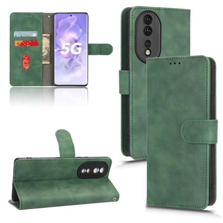 

For Honor 80 5G Skin Feel Magnetic Flip Leather Phone Case(Green)