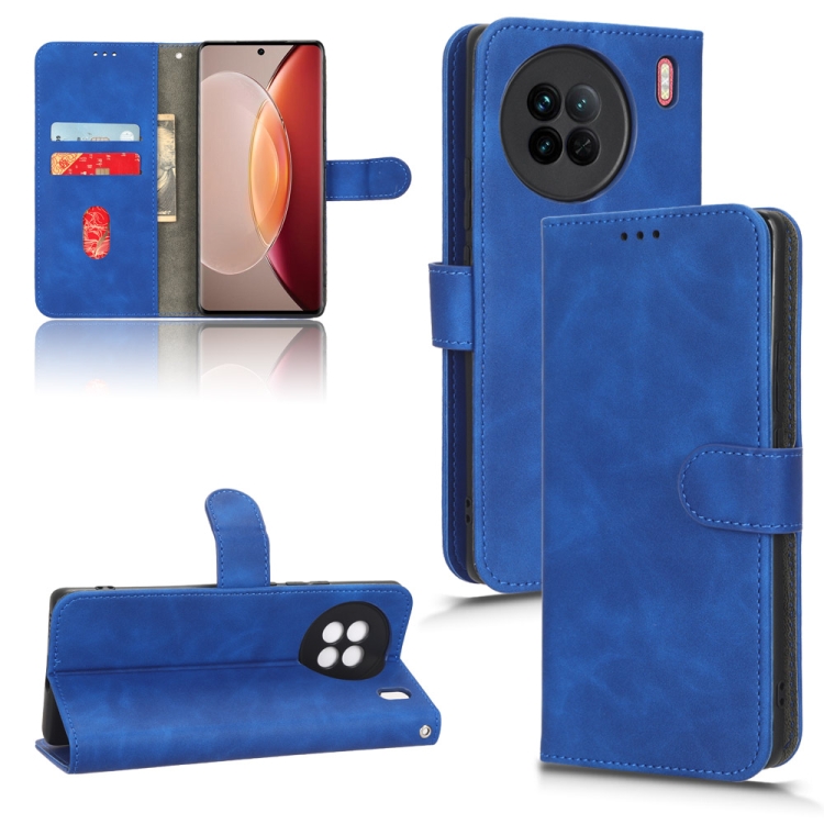 

For vivo X90 Skin Feel Magnetic Flip Leather Phone Case(Blue)