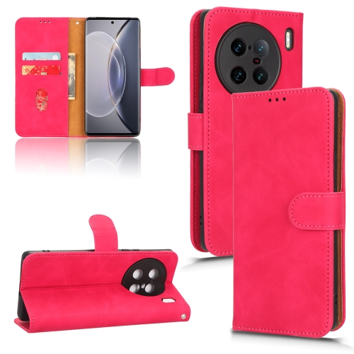 

For vivo X90 Pro+ Skin Feel Magnetic Flip Leather Phone Case(Rose Red)