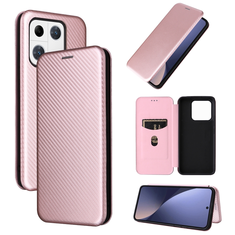 

For Xiaomi 13 Pro Global Carbon Fiber Texture Horizontal Flip PU Phone Case(Pink)