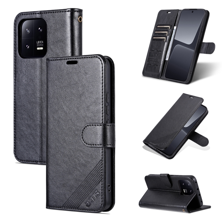 

For Xiaomi 13 AZNS Sheepskin Texture Flip Leather Phone Case(Black)
