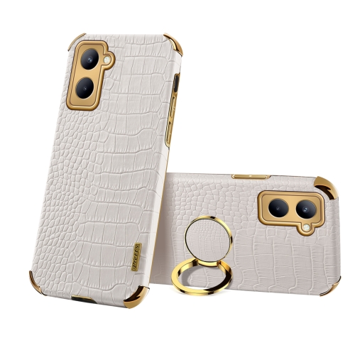 

For Realme C33 6D Electroplating Crocodile Texture Phone Case With Holder(White)