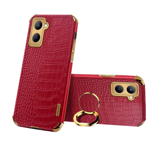 

For Realme C33 6D Electroplating Crocodile Texture Phone Case With Holder(Red)
