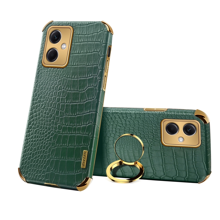

For Xiaomi Redmi Note 12 6D Electroplating Crocodile Texture Phone Case With Holder(Green)