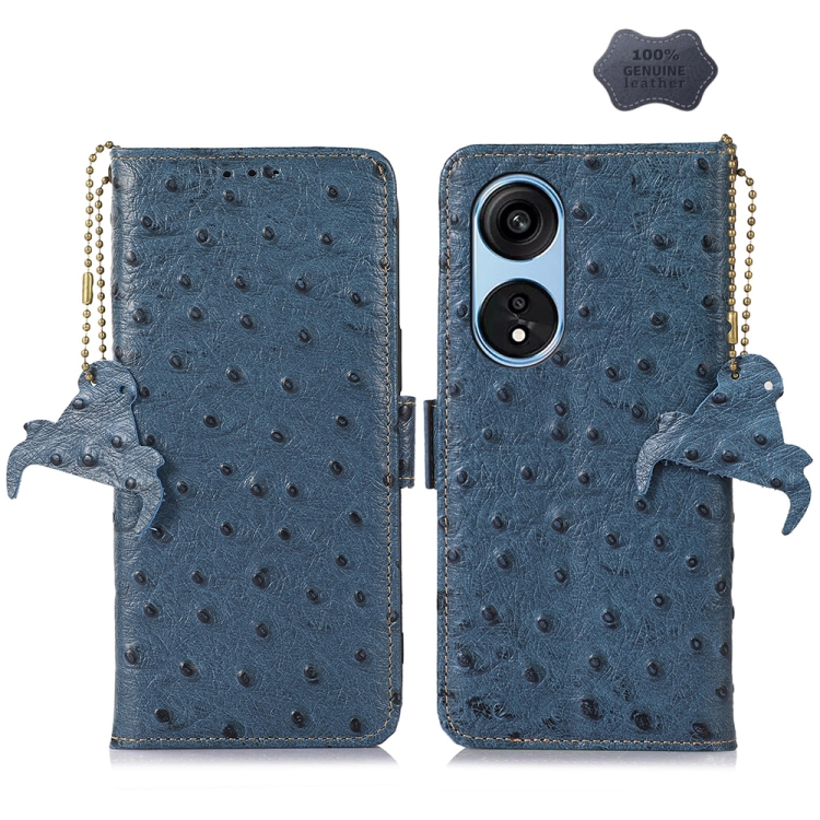 

For OPPO A1 Pro 5G Ostrich Pattern Genuine Leather RFID Phone Case(Blue)