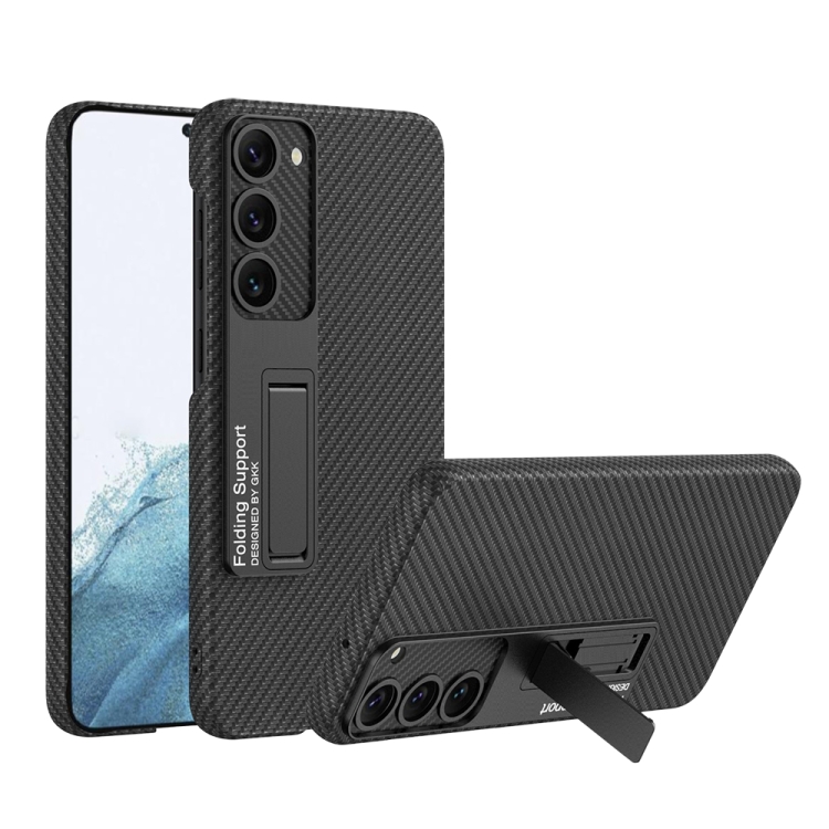 

For Samsung Galaxy S23+ 5G GKK Plain Leather Shockproof Phone Case with Holder(Carbon Fiber)