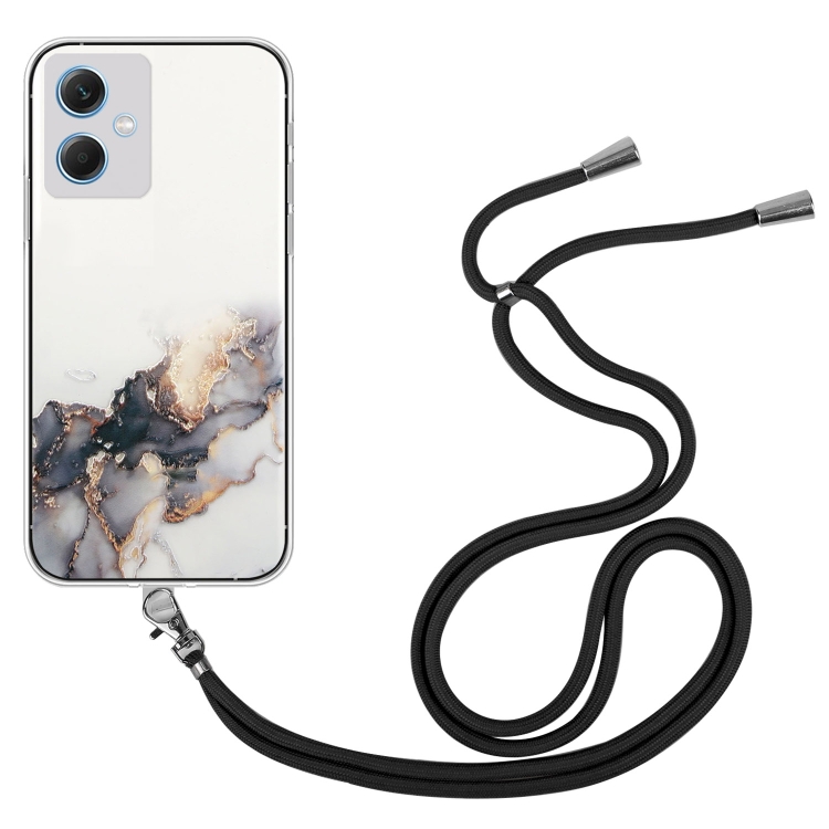 

For Xiaomi Redmi Note 12 Hollow Marble Pattern TPU Shockproof Phone Case with Neck Strap Rope(Black)