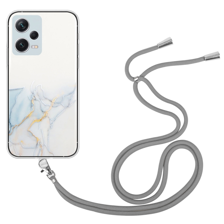 

For Xiaomi Redmi Note 12 Pro 5G China Hollow Marble Pattern TPU Shockproof Phone Case with Neck Strap Rope(Grey)