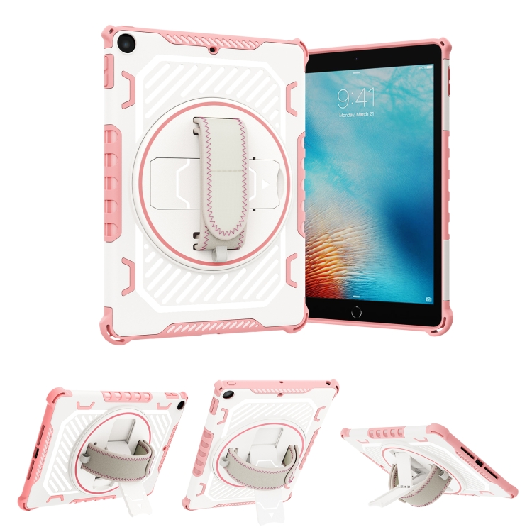 

For iPad 9.7 2018/2017 Shockproof Tablet Case with Holder & Hand Strap(Pink)