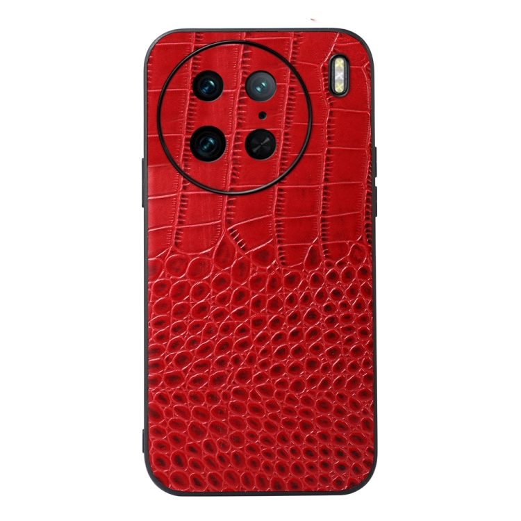 

For vivo X90 Pro Crocodile Texture Genuine Leather Phone Case(Red)