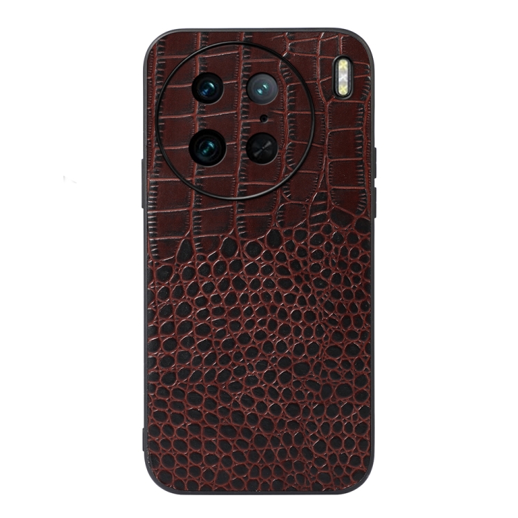 

For vivo X90 Pro Crocodile Texture Genuine Leather Phone Case(Coffee)