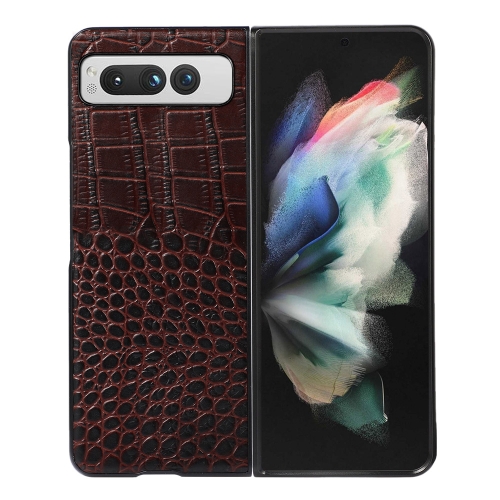 

For Google Pixel Fold Crocodile Texture Genuine Leather Phone Case(Coffee)