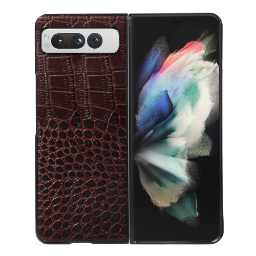 

For Google Pixel Fold Crocodile Texture Genuine Leather Phone Case(Coffee)