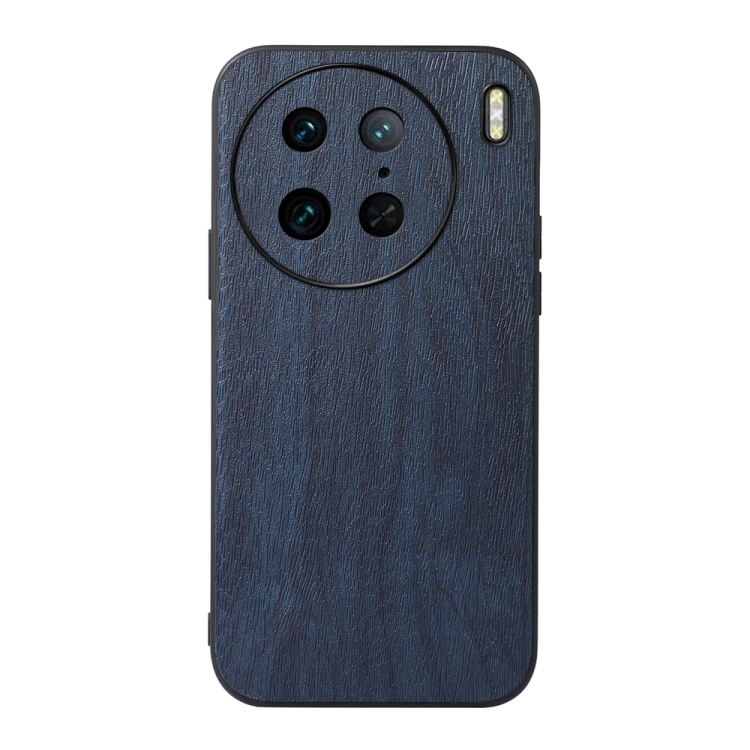 

For vivo X90 Pro Wood Texture PU Phone Case(Blue)